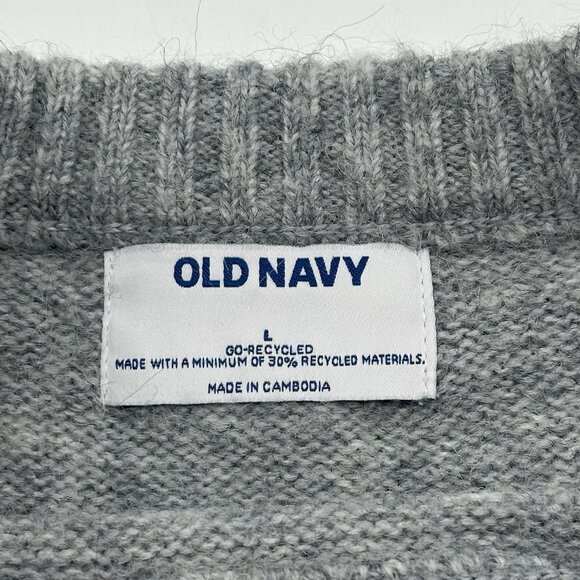 Old Navy Size Large Gray Fuzzy Pink Heart Cropped Crew Neck Pullover Sweater NWT - Picture 7 of 13